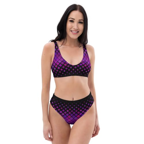 Bikini taille haute recyclé noir au motif violet d'une douceur rare