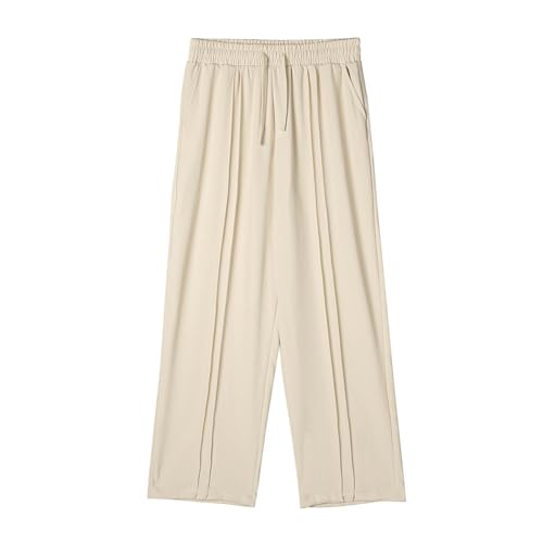 Men's Lightweight Casual Baggy Pants Loose Fit Elastic Drawstring Waist Comfy Soft Pleated Wide Leg Pant with Pockets2