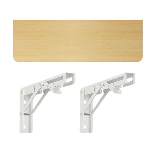 Mesa plegable de pared resistente, escritorio compacto con hojas caídas para el hogar/oficina, encimera de madera de nogal con 2 soportes de metal, estante plegable que ahorra espacio (60 x 40 cm)