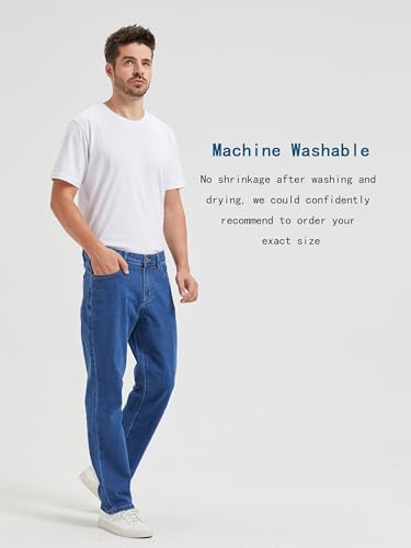 COEVLAS Club Men's Straight Leg 5-Pocket Regular Fit Workwear Flex Jeans (32L 2# Blue 42W)3