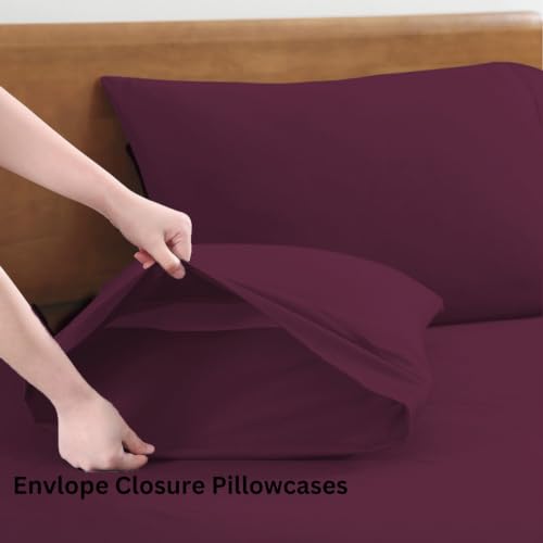 Image of LANE LINEN Organic | 100% Cotton Bedsheet Set | Soft & Breathable Fabric | 3 Piece (1 Double Bedsheet + 2 Pillow Covers) | Solid Double Bed Sheet Set | Machine Washable | Windsor Wine