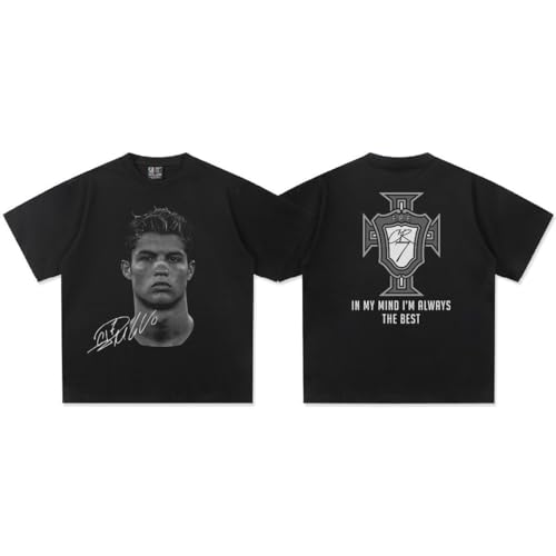 Cristiano Ronaldo Football Superstar Fashion Bedrucktes Kurzarm-T-Shirt – Herren und Damen Distress American Cotton T-Shirt (DE/NL/SE/PL, Alphanumerisch, M, Regular, Regular, Black) Cristiano Ronaldo Football Superstar Fashion Bedrucktes Kurzarm-T-Shirt – Herren und Damen Distress American Cotton T-Shirt (DE/NL/SE/PL, Alphanumerisch, M, Regular, Regular, Black)
