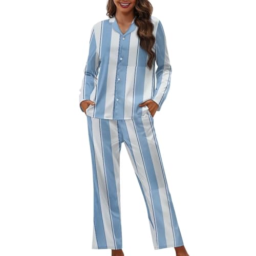 Modysero Long Sleeve Unisex Pajama Sets Comfy Soft Button Down Collar Neck 2 Piece Sleepwear with Pocket3
