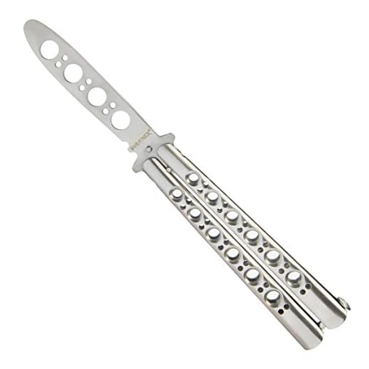 VORNNEX Practice Butterfly Knife Trainer,Full Stainless Steel Unsharpened 100% Safe Dull Balisong Knives Trainer Butterfly Comb for Training(Silver)
