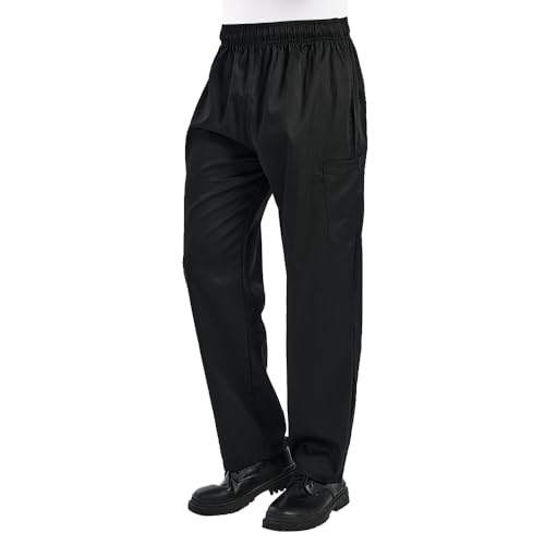 OAKVON Mens Chef Pants - Elastic Waist Cook Pants for Kitchen & Restaurant