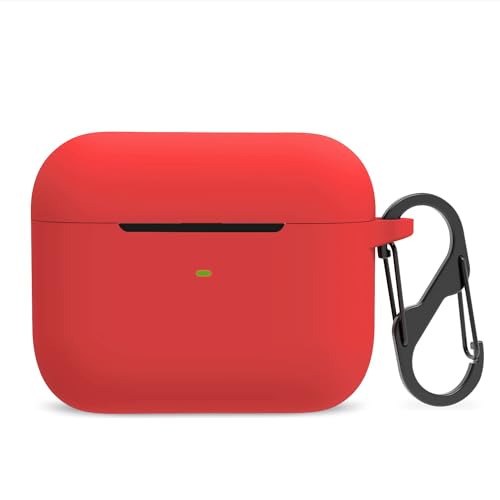 Image of Soft Silicone Case Compatible with Razer Hammerhead Ture Wireless Pro, Protective Sleeve Shockproof Resistant Case with Carabiner (Red)