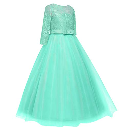 Image of Girls Flower Vintage Floral Lace 3 /4 Sleeves Floor Length Dress Wedding Party Evening Formal Pegeant Dance Gown