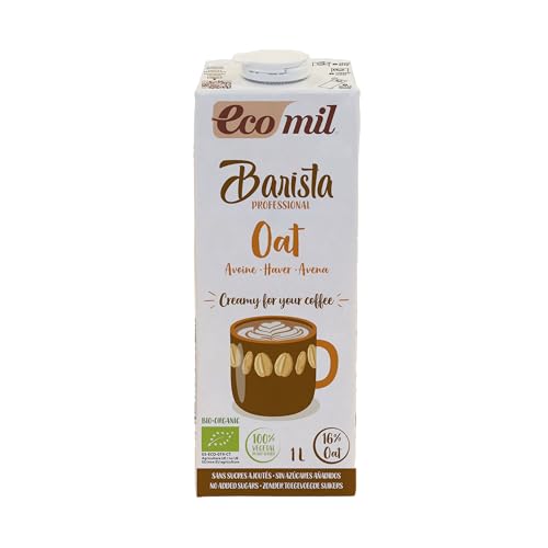 ECOMIL Barista Oat Bio, Leche de Avena Barista Profesional, Bebida Vegetal de Avena, Bebida Vegetal Sabrosa y Cremosa, 1L