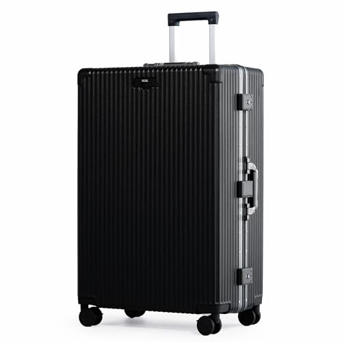 Image of Nobl Travel Zipperless Check In Suitcase - Aluminum Frame, Check In luggage 30.2x20x12 Airline Approved by Noble Travel - Unbreakable Polycarbonate Shell - Dual TSA Locks - Jet Black