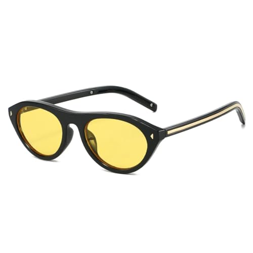Lunettes de soleil femme œil de chat ovales à rivets noir et jaune