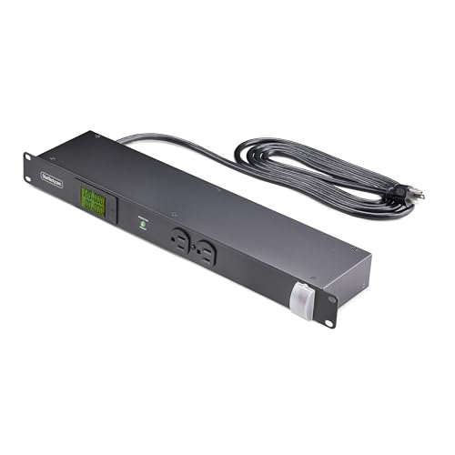 StarTech.com 12-Outlet Horizontal Rack Mount Metered PDU, 1U Server Power Strip w/Surge Protector...