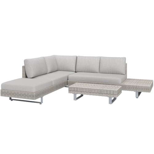 Image of Outsunny 3 Pieces Rattan Garden Furniture Set Sofa Set 5-Seater Grey
