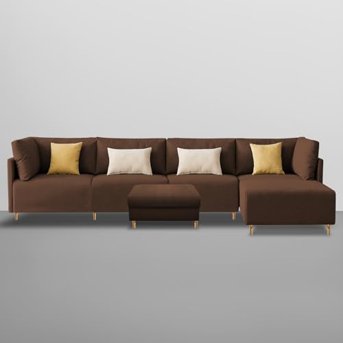 Image of Carina RHS 6 Seater L Shape Sofa Set with Center Table for Living Room (Brown Fabric) Premium Fabric Sofa