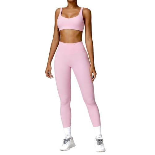 Tenues de sport deux pièces avec leggings taille haute gainant rose XL