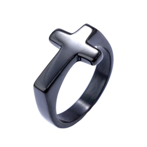 PAMTIER レディース メンズ ステンレススチール 彫刻リング クリスチャン 横向き クロス 印章スタイル リング クロス クリスチャン 宗教 リング, 金属, 金属