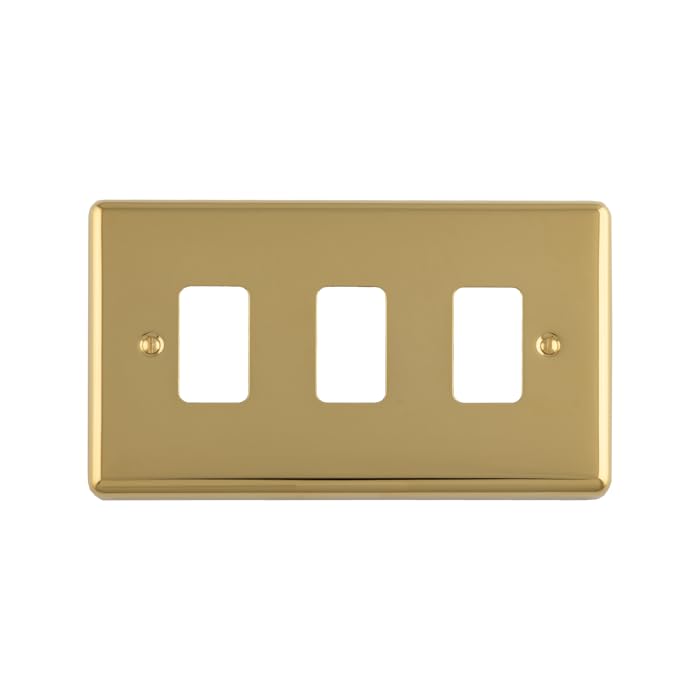 Kooples Hardware Enhance Decorative 3 Gang Grid Plate Stylish Durable Modular Faceplate for UK Electrical Systems (Polished Brass)