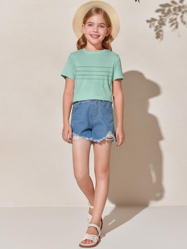 Image of Imily Bela Girls Pleated Short Sleeve T Shirts Kids Summer Crewneck Shirts Casual Tops Tees 5-14 Years