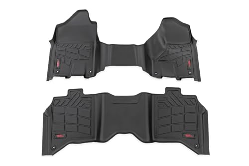 Rough Country Sure-Fit Floor Mats for Ram 2500/3500 (2019-2024) Crew Cab with Front Bench Seat - Waterproof Non-Slip Flexible Floor Mat Front & Rear Set