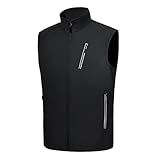 LZACTOIN-X Men's Lightweight Golf Vest Windproof Softshell Vests Outerwear Multi-Pockets Zip Up Sleeveless Jacket for Hiking Travel, Black, Large
