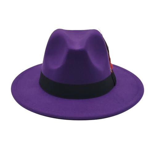 Image of Mens Fedora Hats Classic Wide Brim Fedora Hat for Women Men Dress Hats Panama Hat with Band