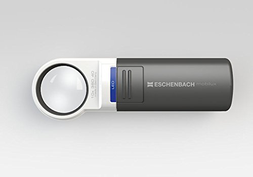 Eschenbach Loupe lumineuse LED de poche (mobilux LED), grossissement 10 fois, lentille Diamètre 35 mm, incl. Pied mobase et pochette en tissu