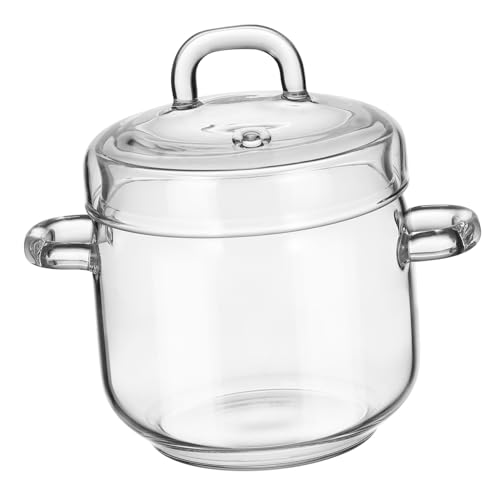 DECOMELODY 耐熱ガラススチューポット 両耳付き蒸し器用スープボウル 蓋付き