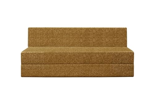Image of DIVISHA HOMES Foldable 3 Seater Sofa Cum Bed, Sofa Bed 5 X 6 Feet, Jute Fabric- Washable Cover- Including Three Cushion Perfect for Home & Office - Golden Color