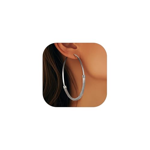 KeyStyle Large Hoops Earrings for Women Hypoallergenic Stainelss Steel Post Hoop Earring Lightweight Large Jumbo Loops Oversized Hoop 80 mm for Y2K Lover