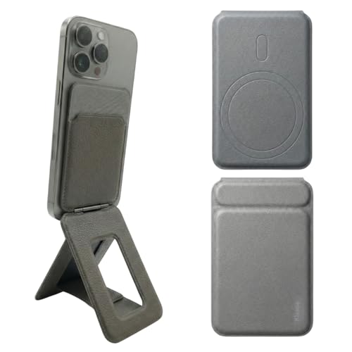 Image of SkynUp Handy Magnetic Wallet with Built-in Stand Tripod Stand | Strong Magnets | Holds 3+ Cards | Magsafe Wallet Compatible with iPhone 17 /16 /15 /14 /13 /12 /Pro /Pro Max /Plus Series (Meteroite Grey)