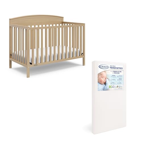 Image of Graco Benton 5 in 1 Convertible Crib (GREENGUARD Gold Certified) with Premium Foam Crib and Toddler Mattress Included - Driftwood, Converts from Baby Crib to Toddler Bed, Daybed and Full-Size Bed