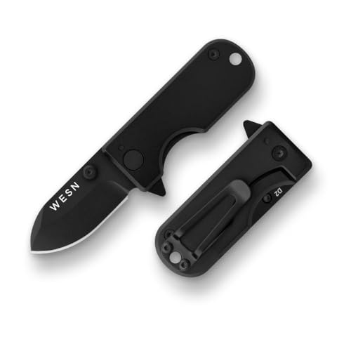 Image of WESN Microblade Premium Folding Pocket Knife - 1.5 inch D2 Steel Blade, Compact Titanium EDC Knife with G10 Handle, Manual Thumb Stud, Deep Carry Clip - Lightweight Everyday Carry (Blacked Out)