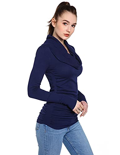 AmélieBoutik Women Casual Slim Fit Cowl Neck Long Sleeve Ruched Sides Pullover Tunic Sweater3