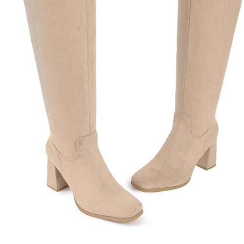 Shoe'N Tale Knee High Boots for Women Square Toe Tall Boots High Chunky Block Heeled Side Zipper4