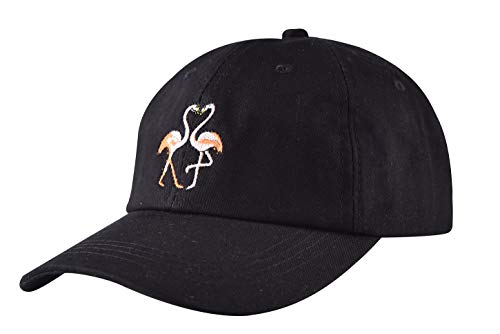 ZLYC Embroidered Cotton Baseball Cap Adjustable Snapback Dad Hat, Flamingo Black, One size