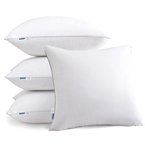 Image of Oubonun 20 inchx20 inch Pillow Inserts (Set of 4) - 100% Cotton Cover, Square Throw Pillow Inserts for Couch, Sofa, Bed - Decorative 20 Inch White Pillow Inserts