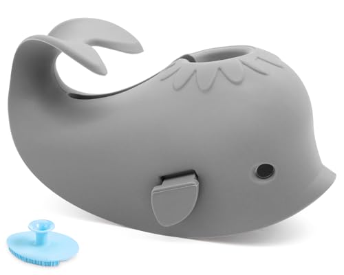 Image of Baby Bathtub Faucet Cover, Baby Safety Protection Silicone Toys, Bath Spout Cover Baby Bathtub, Faucet Cover Baby Bathtub Silicone Whale for Kids, Toddler, Infant, Grey Whale