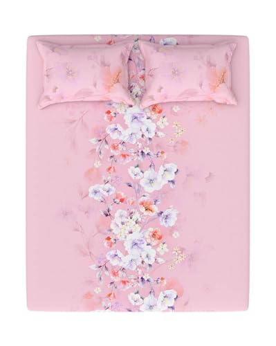 Image of Portico New York Super King Size Flat Bedsheet with 2 Pillow Covers Facets (Pink)