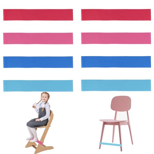 8 Stück Stuhlbänder für Kinder, 0.6mm Dicke Sensorische Stuhlbänder, Bunte Stuhl Zappel Bänder, TPE Stuhl Zappelbänder, Tragbar Stretch Fußband, Elastische Stuhlbänder für Schreibtisch ADHS Yoga
