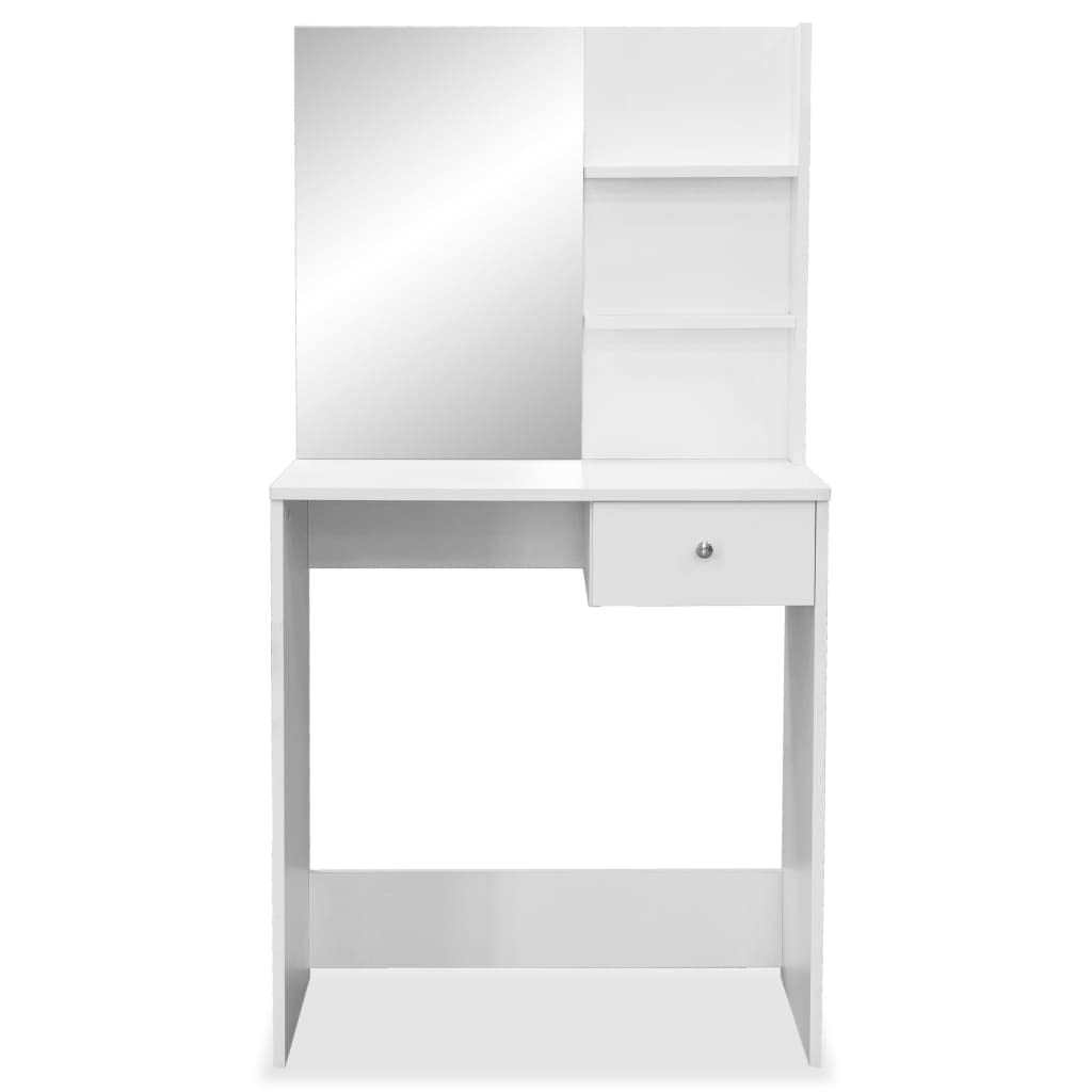 Coiffeuse Bois d’ingénierie 75x40x141 cm Blanc Mat avec Grand Miroir Tiroir Spacieux Étagères Eclairage LED pour Chambre Salle de Bain Chambre Dressing Femme Adulte Ado