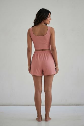 Image of Leriya Fashion Summer Co ord Set for Women Stylish | Western Two Piece Travel Beach & Holiday Outfits | Pyjama Set & Night Suit for Women Lounge | Casual Summer 2 Piece Crop Top Sleeveless Shorts Set