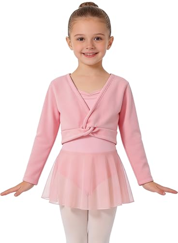 Image of DANSHOW Girls Ballet Wrap Top Long Sleeve Dance Sweater Toddler | Warm Ballet Cardigan for Girls, V-neck Pullover Shrug, Comfortable and Soft Inside, Basic Dance Cover Up