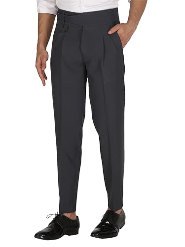 Image of MALENO Tapered Stretchable Poly Lycra Double Pleated Broad Waist Band Gurkha Pants for Men | Korean Fashion Dress Pant for Men