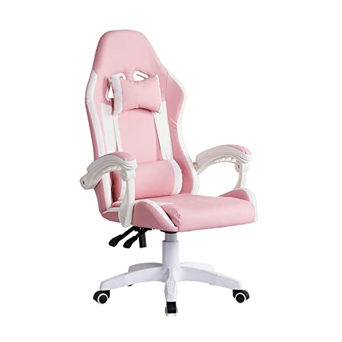 OFCASA Silla de juegos rosa para adultos, silla de computadora de carreras profesional con reposabrazos, reposacabezas y cojín lumbar, ángulo reclinable ajustable de 135°, silla giratoria de PC para