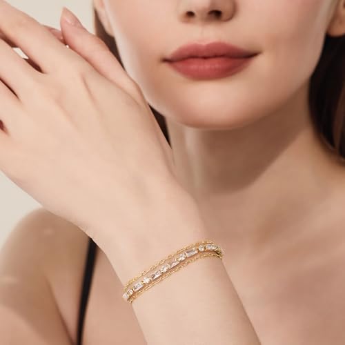 Cicy Bell Womens 14k Gold Plated Link Bracelets Double Layered Cubic Zirconia Tennis Bracelets Fashion Vacation Jewelry Gifts for Mom Friends4