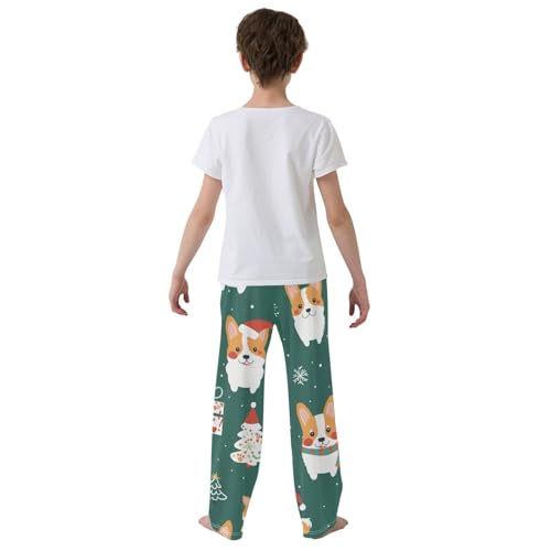 Xmas Tree Corgi Boys Long Pants Soft Trousers Elastic Waist Kids Lounge Bottoms with Pockets S-XL3
