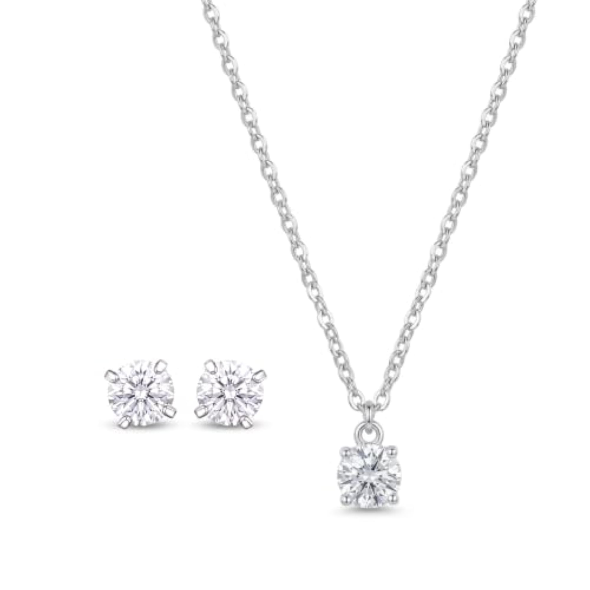 Women's Silver Plated Solitaire Jewellery Set, Cubic Zirconia Pendant & Earrings
