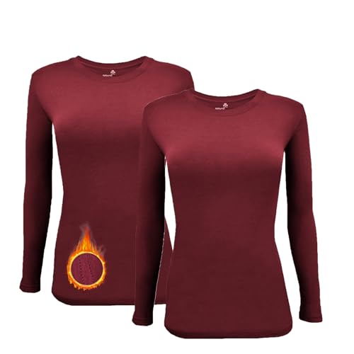 M&M SCRUBS Women's Under Scrub Tee Crew Neck Long Sleeve T-Shirt 2 - Pack (Burgundy, Medium)