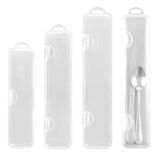 3 Stück Besteckbox To Go, Kunststoff-Besteckkasten für Unterwegs, 3 Größen Wiederverwendbarer Tragbare Besteckbox, Transparent Besteckdose, für...