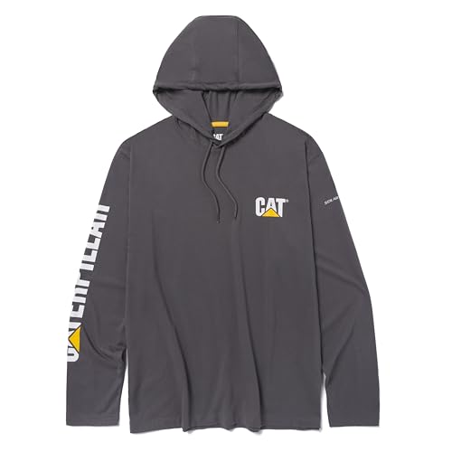 CAT Caterpillar Mens Hooded Banner UPF 50 Protection Long Sleeve Shirt With Moisture Control Magnet Trademark Large
