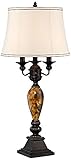 Kathy Ireland Mulholland Traditional Vintage Table Lamp 37" Tall Bronze Golden Marbleized White Bell Shade Decor for Living Room Bedroom House Bedside Nightstand Home Office Entryway Family